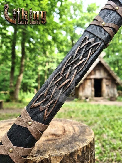 Ragnar-Inspired Viking Axe | Hand-Forged Knotwork Carved Ashwood