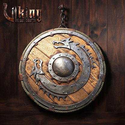The Coils of Midgard 3D Iron Dragon-Crescent Viking Shield