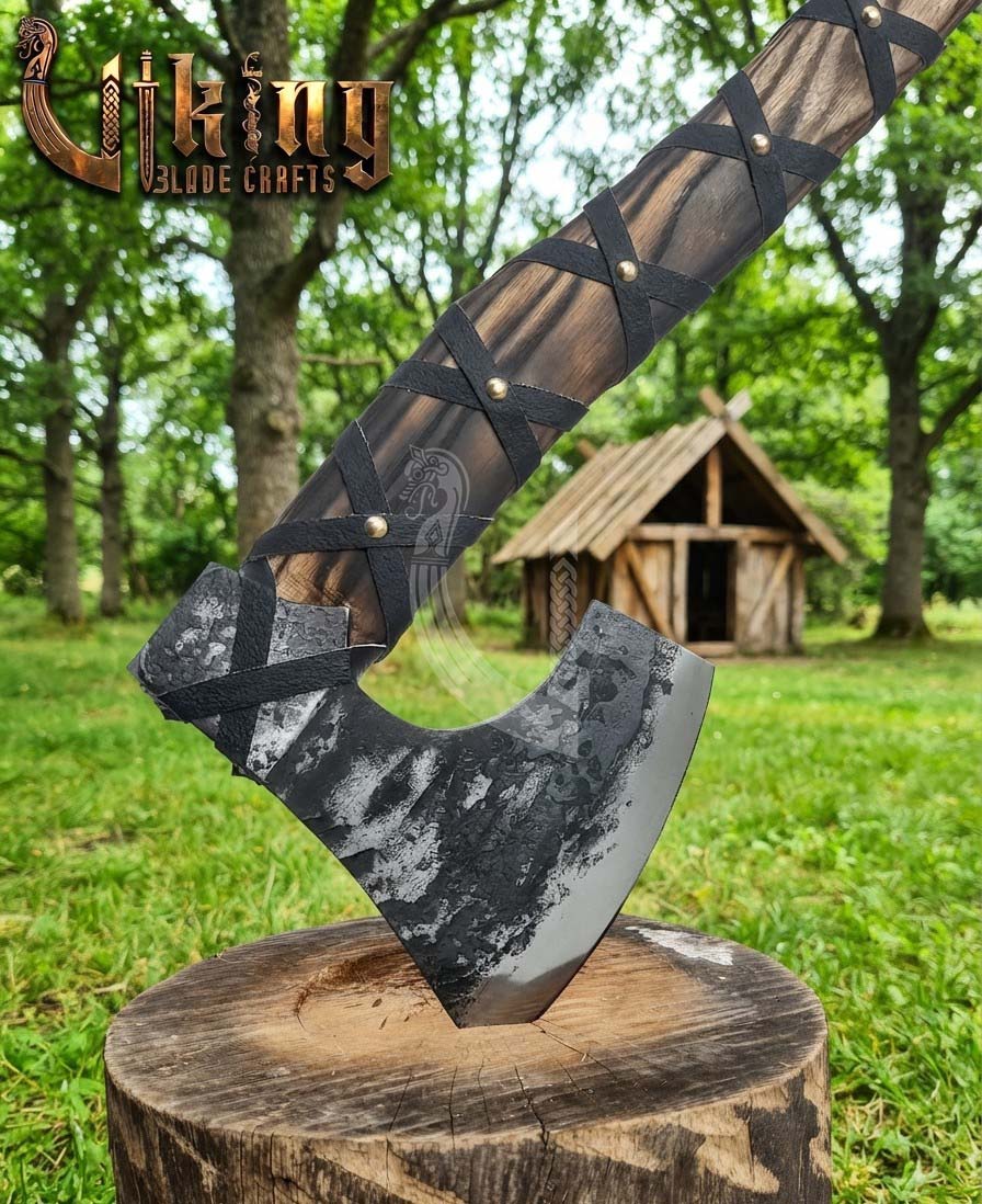 True Hand-Forged Viking Bearded Axe 30" | Leather-Wrapped Hooked Skeggøx