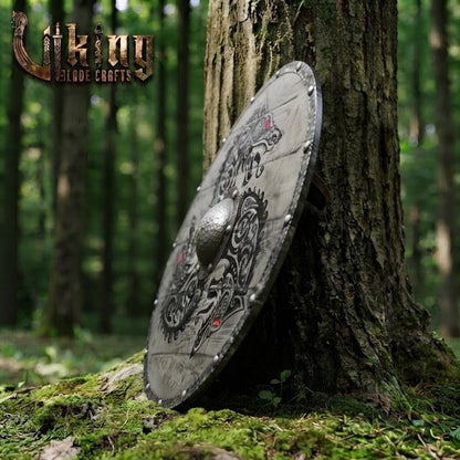 The Fenrir's Eclipse Hand-Painted Triple Wolf Viking Shield