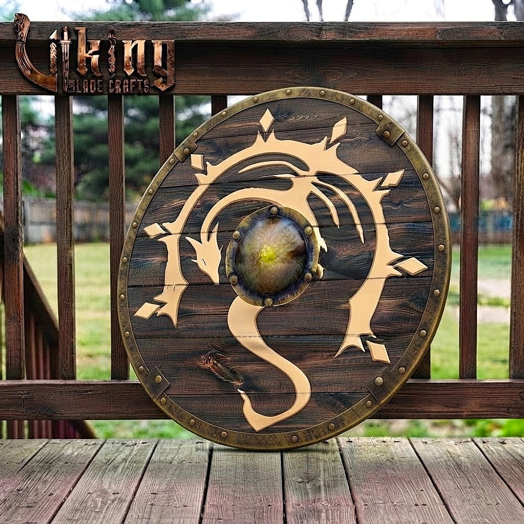 The Skjöldr of the Sun-Dragon Handcrafted Painted Dragon Viking Shield