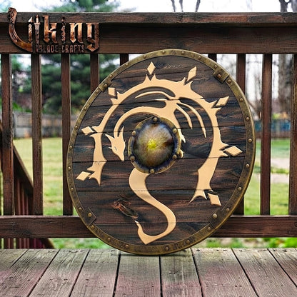 The Skjöldr of the Sun-Dragon Handcrafted Painted Dragon Viking Shield