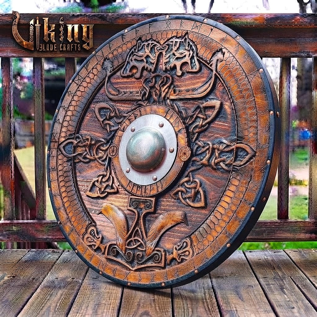 The Skjöldr of the Wolf-Clan 3D Carved Star-Braced Runic Viking Shield