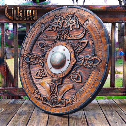 The Skjöldr of the Wolf-Clan 3D Carved Star-Braced Runic Viking Shield