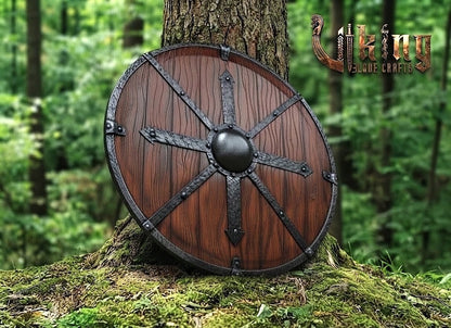 The Jarl’s Citadel 8-Spoke Steel-Braced Wooden Viking Shield