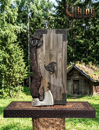 Hand Carved Viking Goat Axe | Geit Handle | Forged Steel