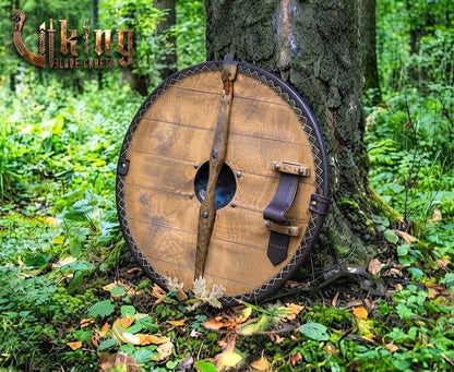 Fenrir's Pack Leather-Trimmed Wolf Viking Shield