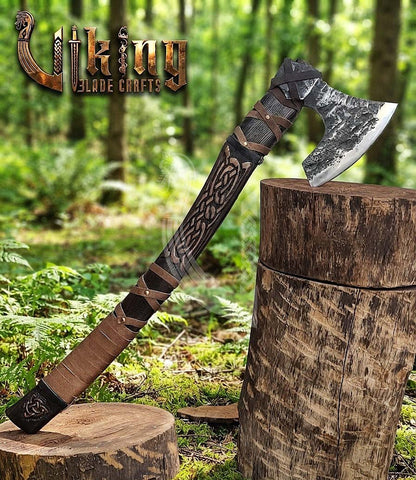 Jelling-Style Viking Axe 30" | Hand-Forged Bearded Axe with Carved Ashwood