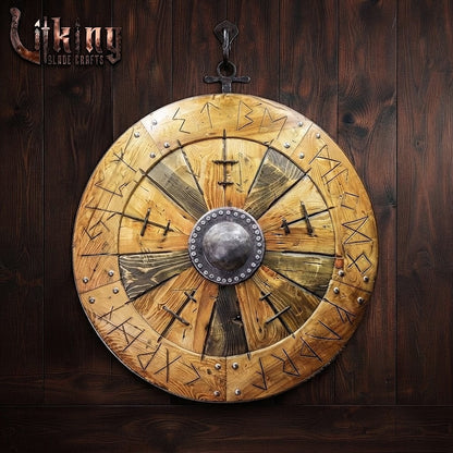 The Ægishjálmr Compass 8-Segment Runic Ash Wood Viking Shield