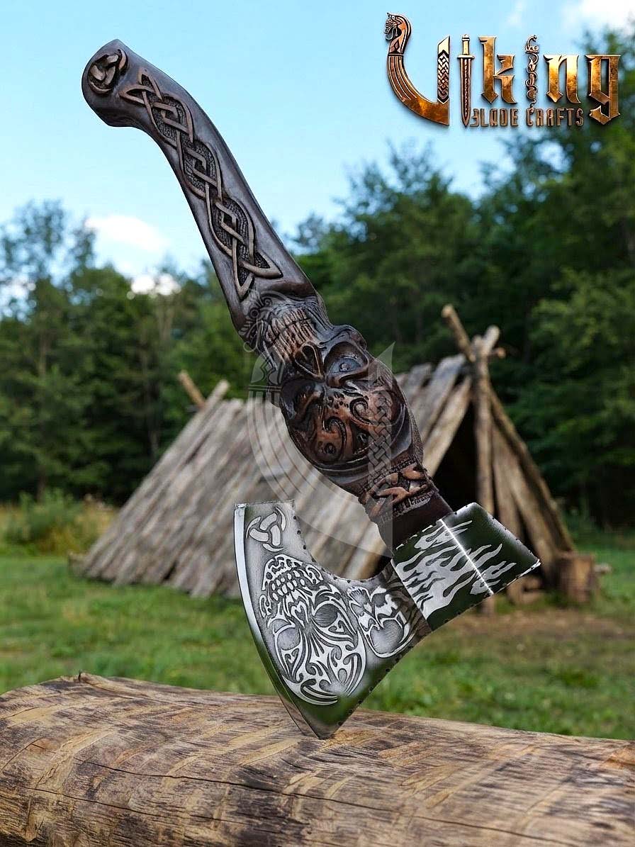 The Garmr’s Howl 23" Hand-Forged Skull Carved Rosewood Axe