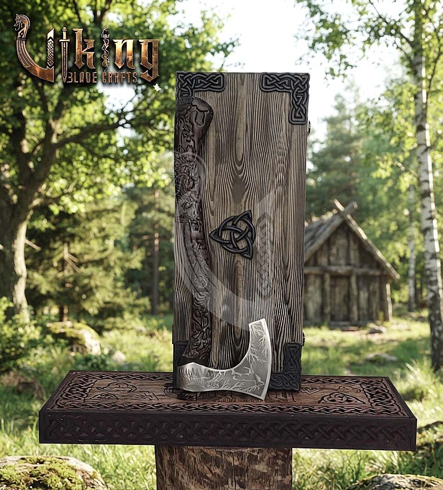 Wildlife Viking Axe | Hand Carved Handle | Forged Steel