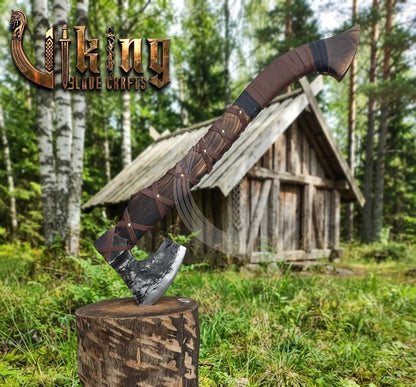 True Hand-Forged Viking Bearded Axe 30" | Leather-Wrapped Recurve Skeggøx