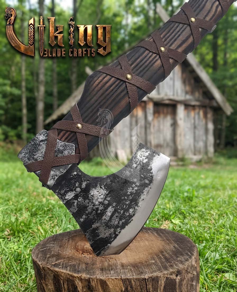 True Hand-Forged Viking Bearded Axe 30" | Leather-Wrapped Ergonomic Skeggøx