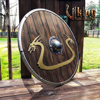 The Níðhöggr Crescent Dual-Dragon Metal-Overlaid Viking Shield