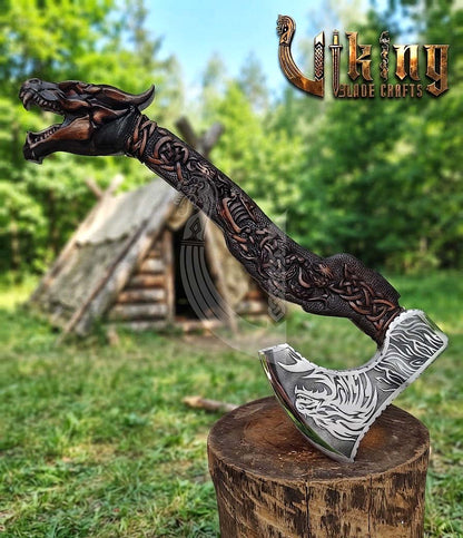 The Fáfnir Legacy 23" Hand-Forged 3D Carved Norse Dragon Axe