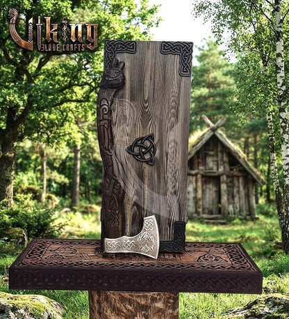 Hand Carved Viking Axe | Wolf Head Handle | Forged Steel