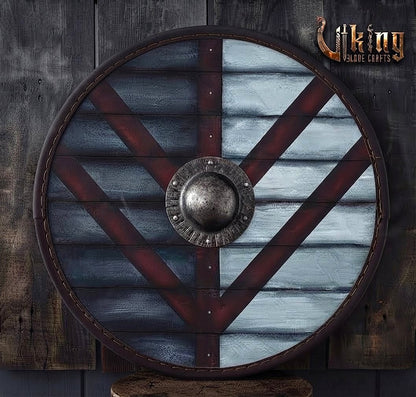 The Storm-Crest Citadel Split-Field Leather-Rimmed Viking Shield