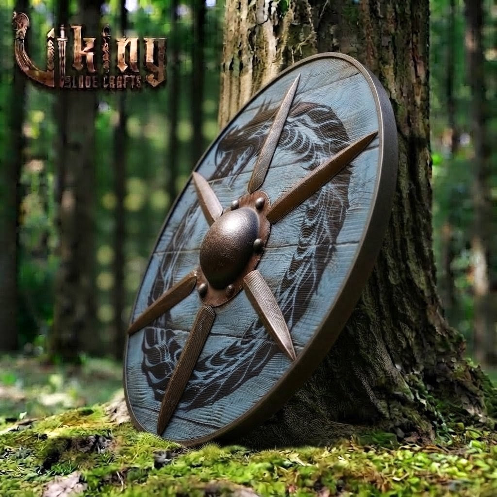The Ocean-Coiler Hand-Rendered Jörmungandr Blue Viking Shield