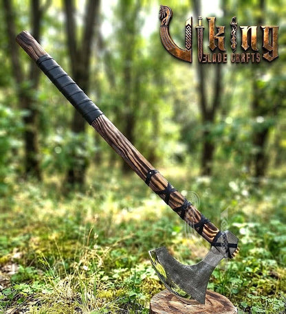 Hand-Forged 36" Long Viking Battle Axe – High Carbon Steel Blade & Wooden Handle