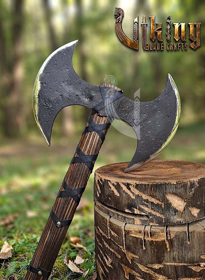 Hand-Forged Viking Warrior Double-Headed 33"Inches Axe & Leather Cover