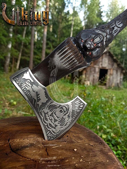 Bjorn Bear Viking Axe | Hand Carved Handle | Forged Steel