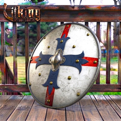 The Imperial Cross Red & Blue Cross Steel Roman-Inspired Round Shield