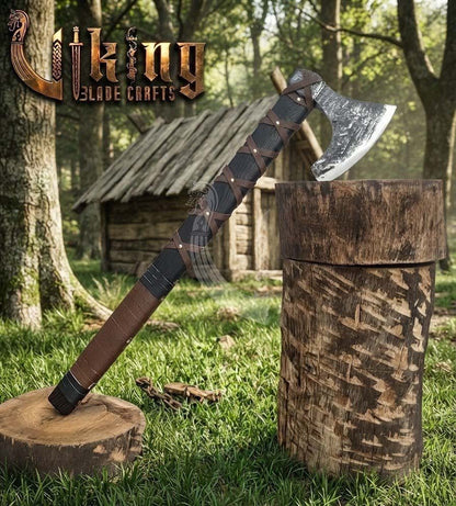 True Hand-Forged Viking Bearded Axe 30" | Leather-Wrapped Broad-Beard Skeggøx