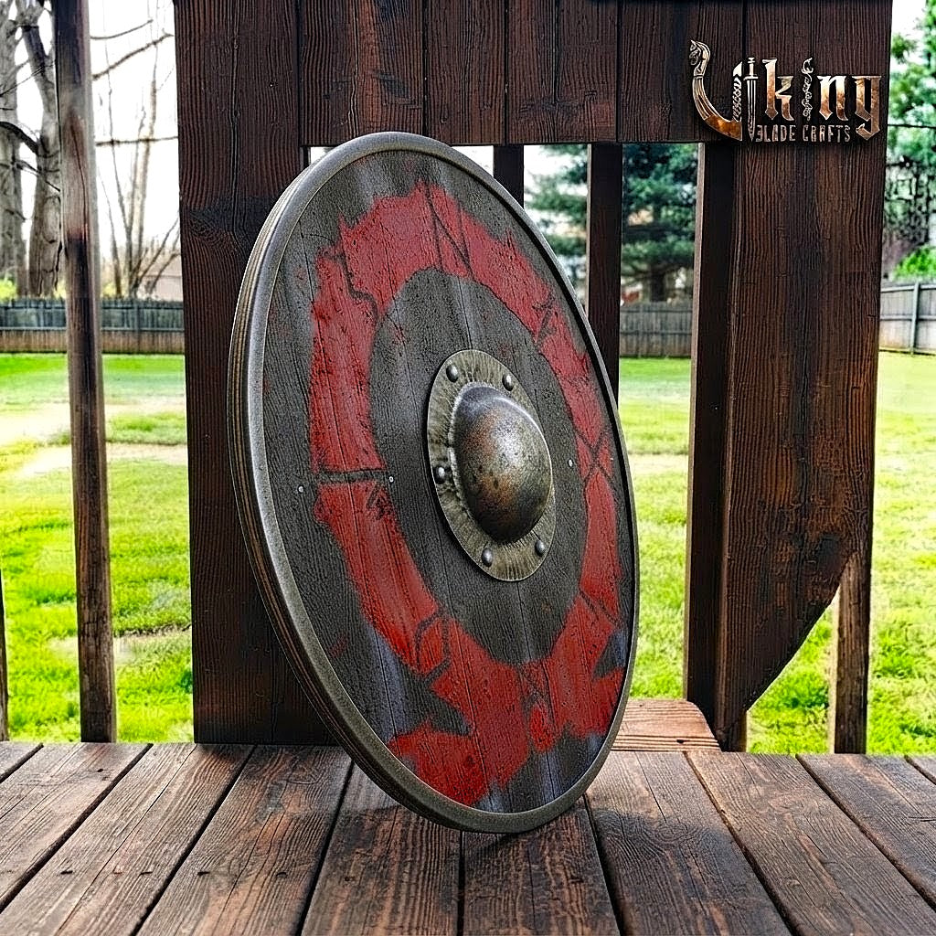 The Allfather’s Ring Weathered Crimson Raven Viking Shield