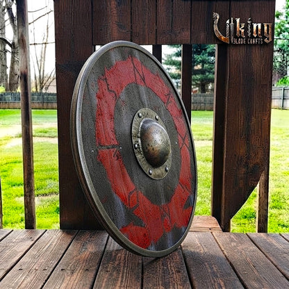 The Allfather’s Ring Weathered Crimson Raven Viking Shield