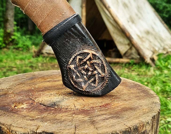 Ringerike-Style Viking Bearded Axe 30" | Curved Carved Haft & Flat Poll
