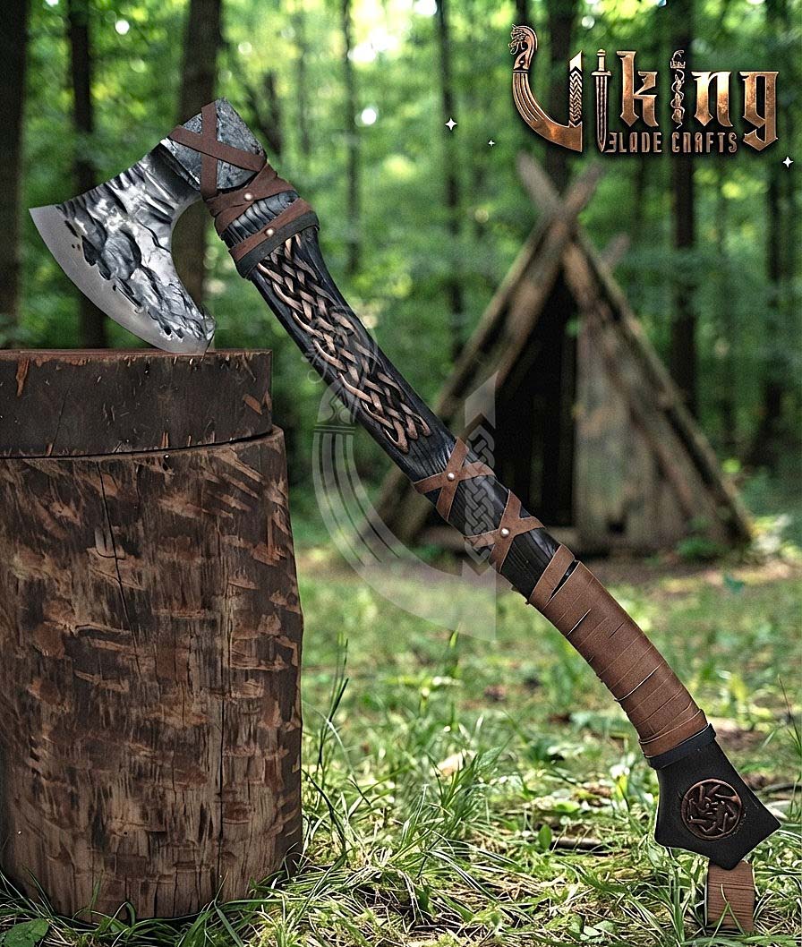 Jelling-Style Viking Bearded Axe 30" | Curved Carved Haft & Flat Poll