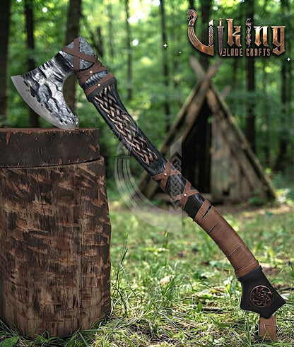 Jelling-Style Viking Bearded Axe 30" | Curved Carved Haft & Flat Poll