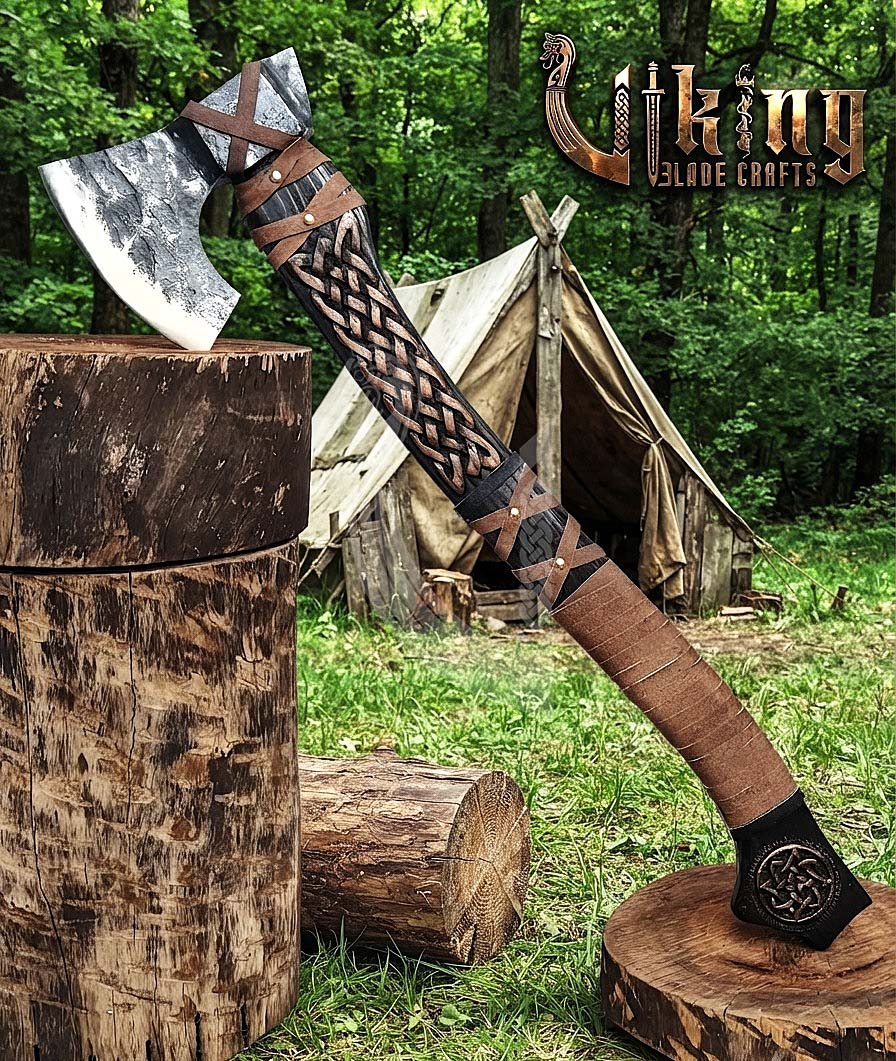 Borre-Style Viking Axe 30" | Hand-Forged Bearded Axe with Knotwork