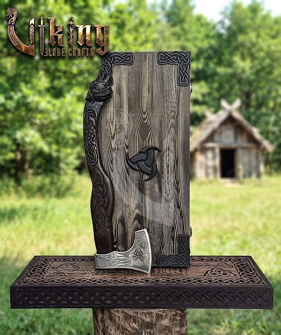 Viking Battle Axe | Hand Carved Wolf Handle | Forged Steel