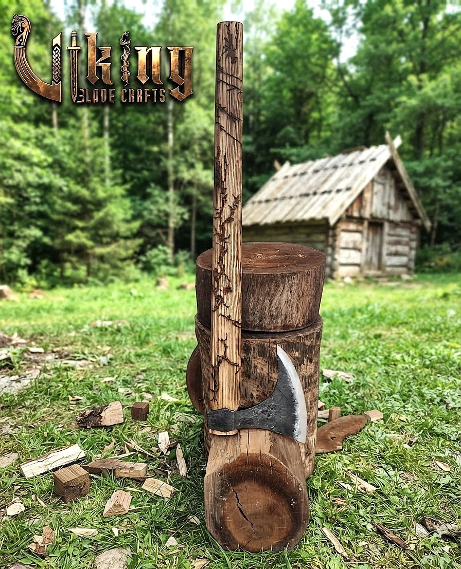 Ragnar-Inspired Viking Axe | Hand-Forged Bearded Axe | Ashwood