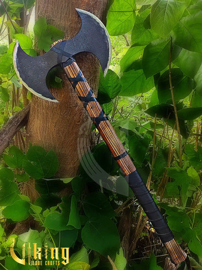 Viking Warrior Set: 33" Double-Headed Axe & Rune-Engraved Valknut Shield Viking_Blade_Crafts