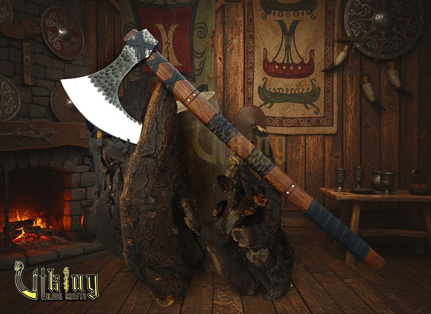 Hand-Forged 36" Viking Battle Axe with Leather Sheath