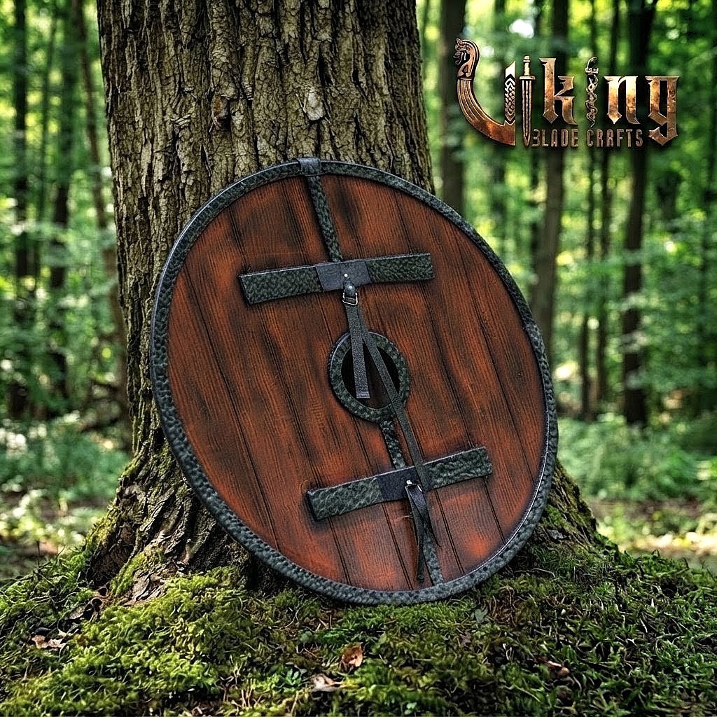 The Jarl’s Citadel 8-Spoke Steel-Braced Wooden Viking Shield