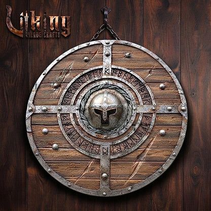 The Einherjar Vanguard 3D Helmet-Bossed Runic Viking Shield