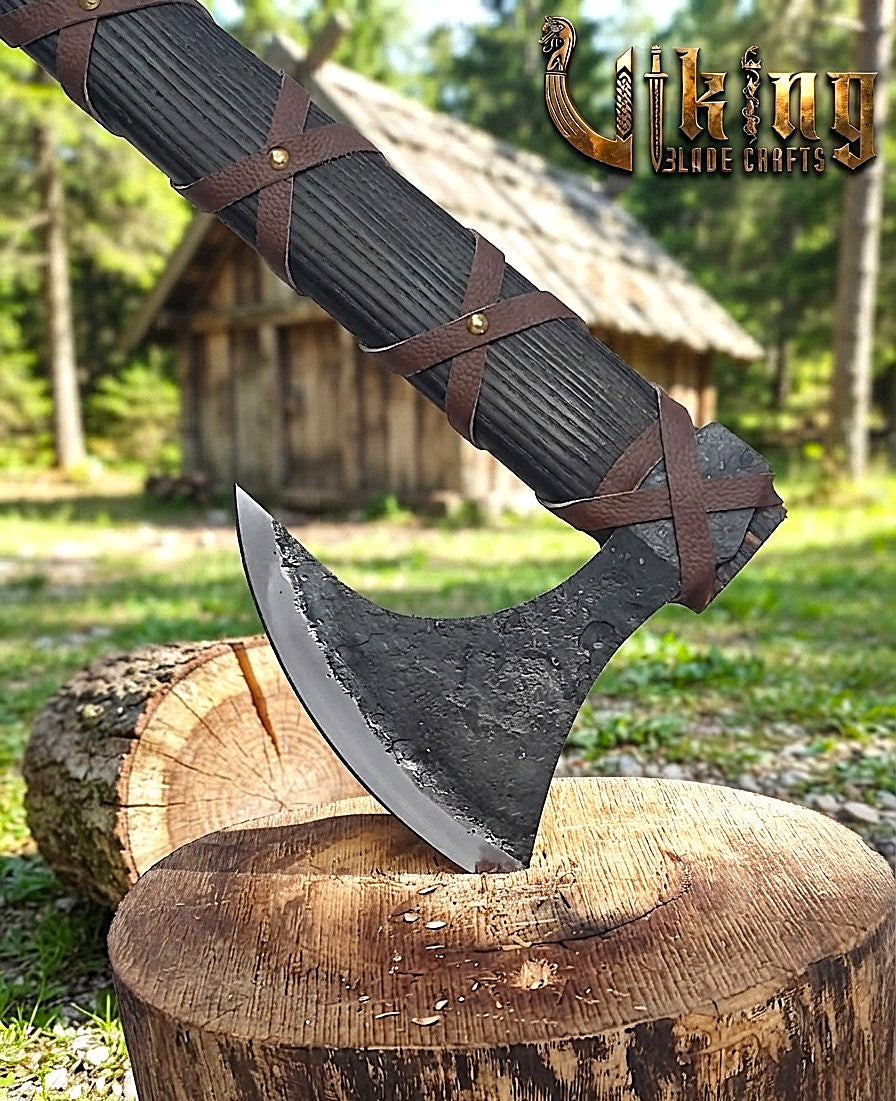 Ragnar-Inspired Viking Axe | Leather-Wrapped Bearded Axe