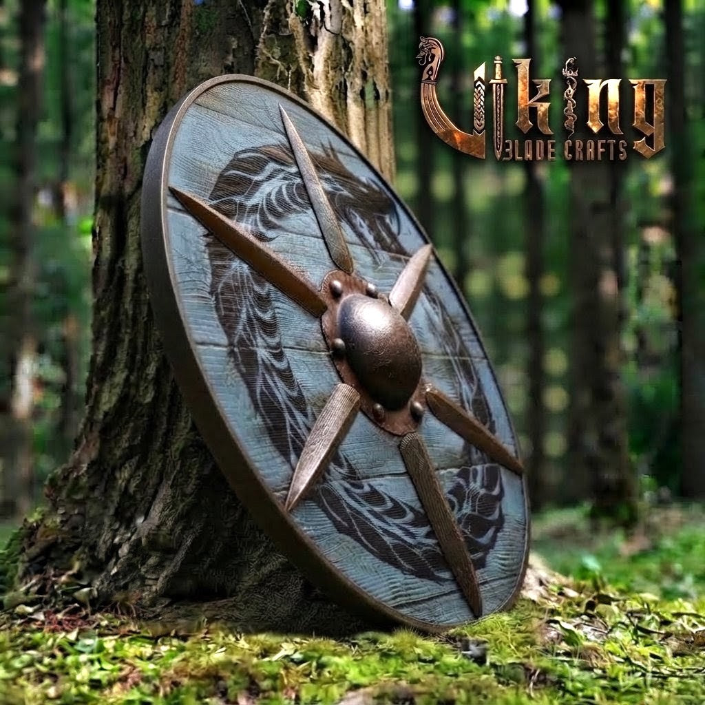 The Ocean-Coiler Hand-Rendered Jörmungandr Blue Viking Shield