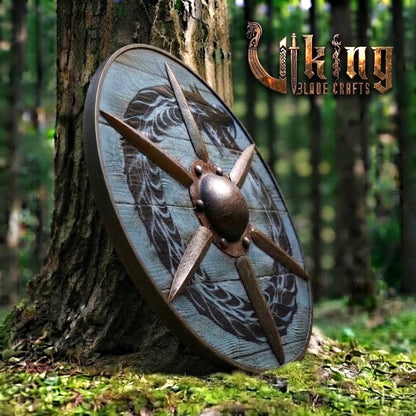 The Ocean-Coiler Hand-Rendered Jörmungandr Blue Viking Shield