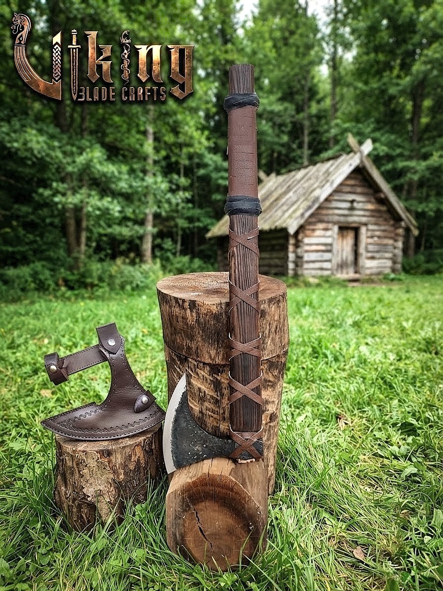 Ragnar-Inspired Viking Bearded Axe | Dark Brown Leather-Wrapped
