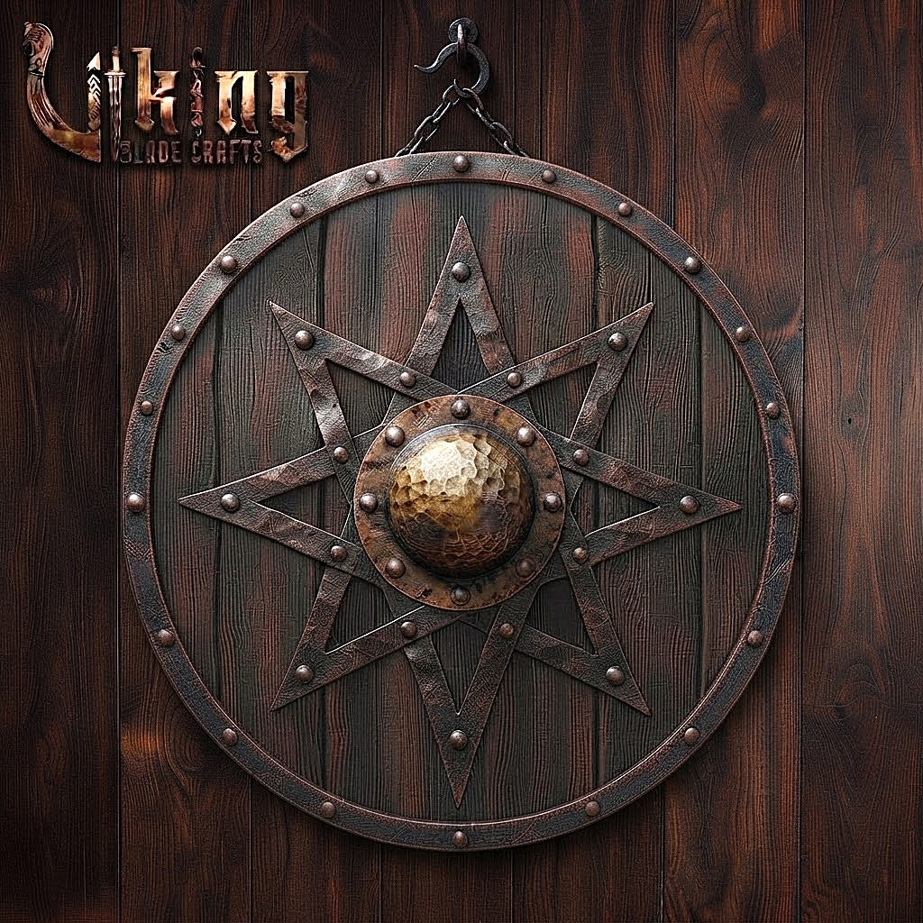 The Skjöldr of the North Star Handcrafted 8-Pointed Iron-Overlaid Shield