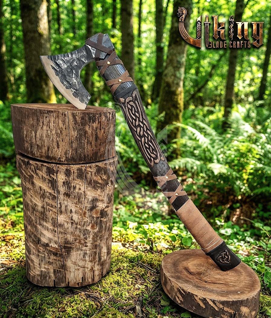 Jelling-Style Viking Axe 30" | Hand-Forged Bearded Axe with Carved Ashwood