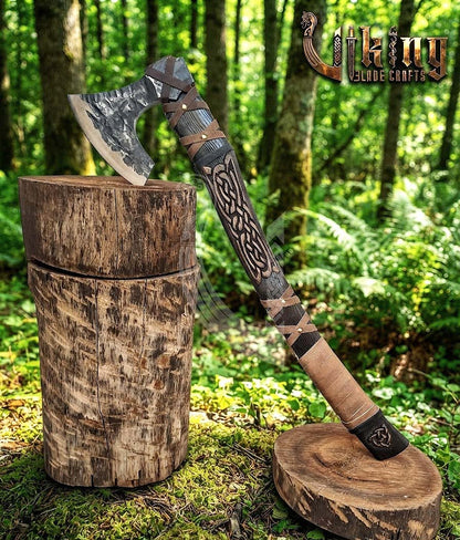 Jelling-Style Viking Axe 30" | Hand-Forged Bearded Axe with Carved Ashwood