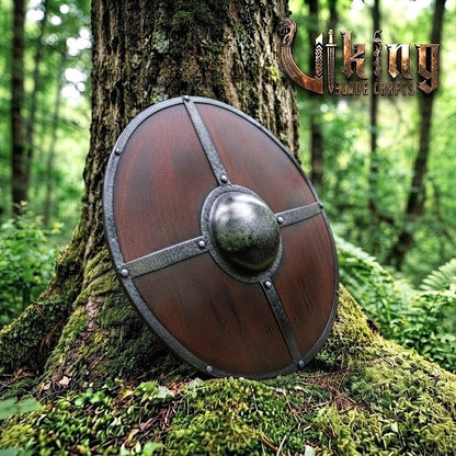 The Shield-Wall Veteran Dark Mahogany Wooden Viking Shield