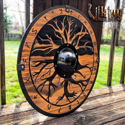 The Yggdrasil Core Hand-Carved Tree of Life Viking Shield