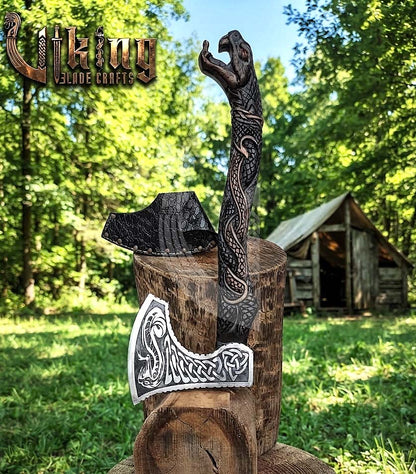 The Jormungandr Wrath 23" Hand-Forged Norse Serpent Carved Rosewood Axe