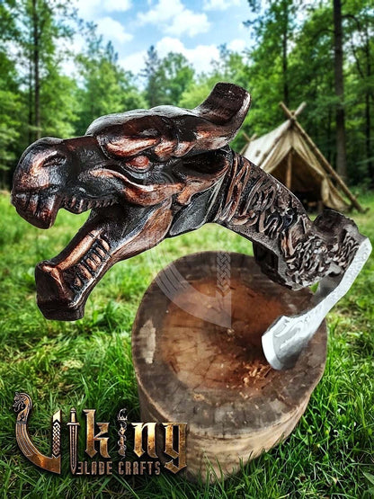The Fáfnir Legacy 23" Hand-Forged 3D Carved Norse Dragon Axe